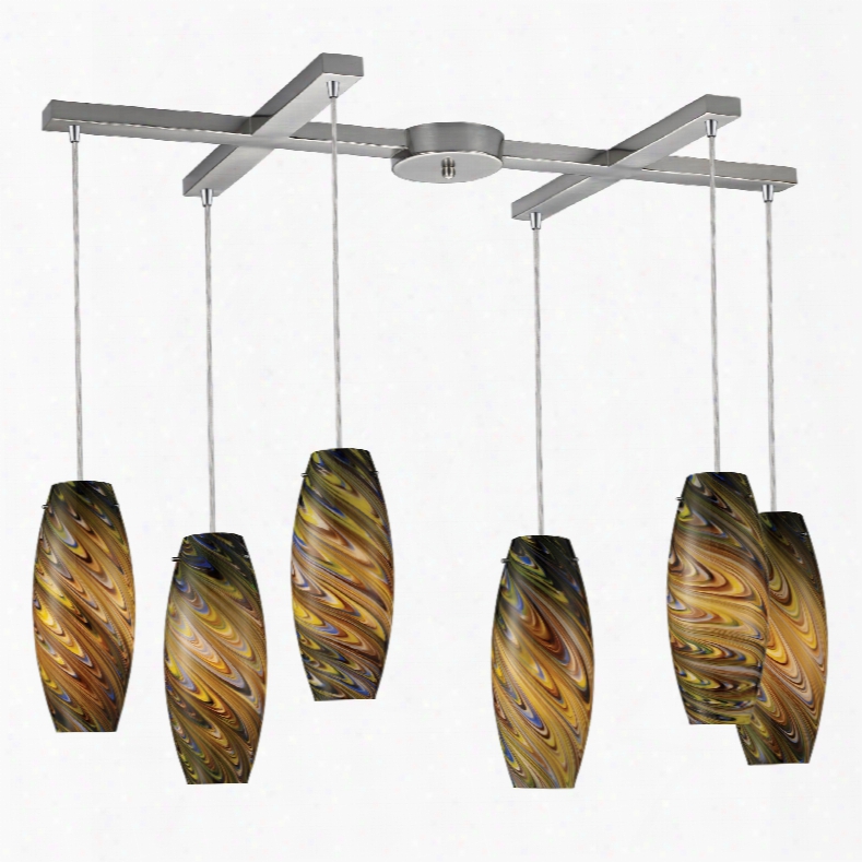 Elk Lighting Vortex 6-light Pendant In Satin Nickel And Celestial Glass