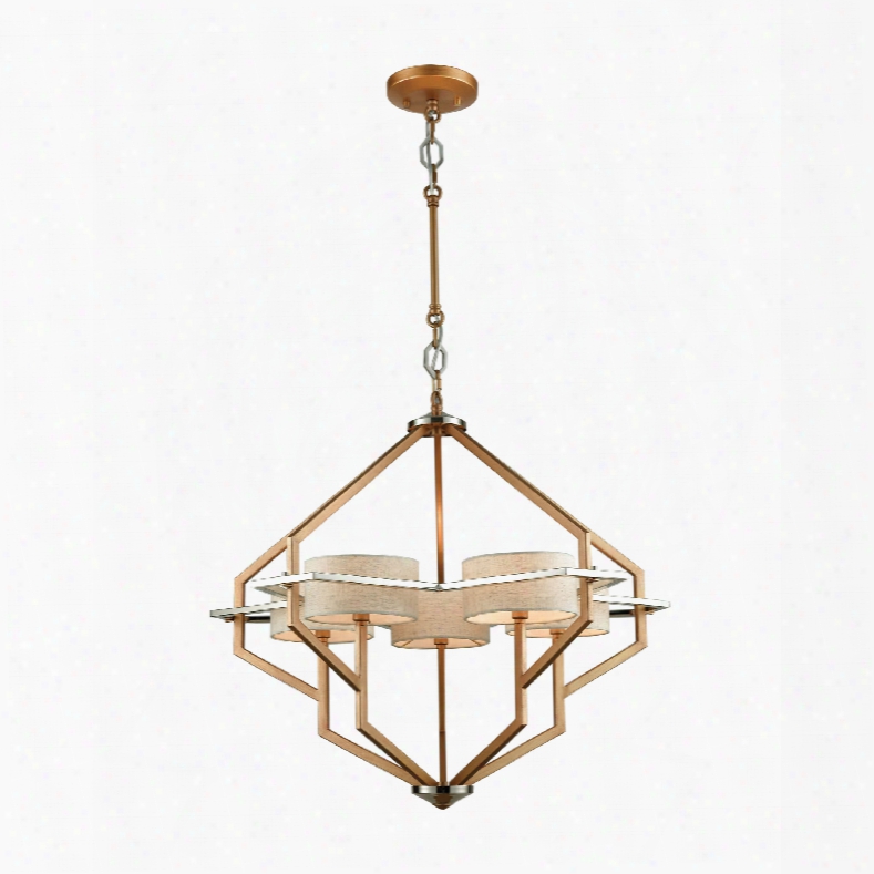 Elk Lighting Warrenton 5-light Chandelier In Matte Gold With Polished Nickel Accents And Beige Linen Shades Included