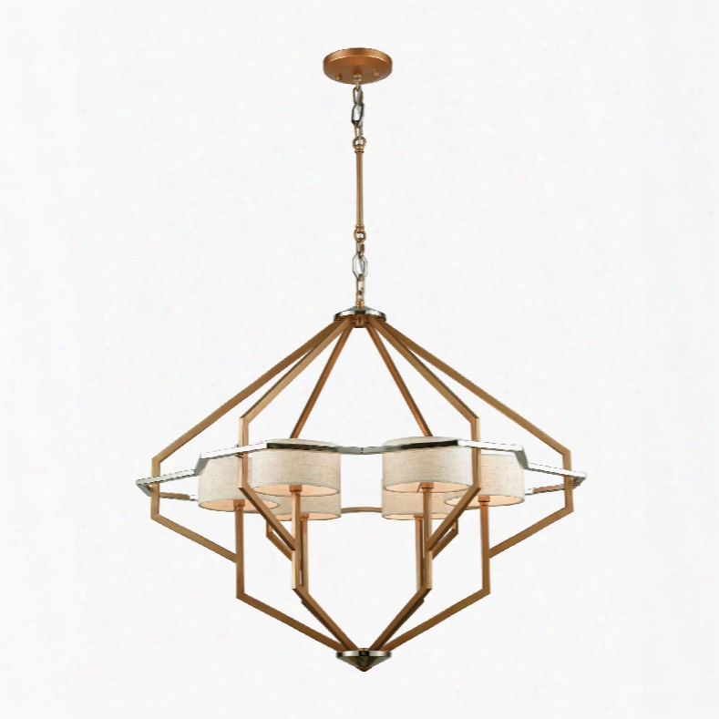 Elk Lighting Warrenton 6-light Chandelier In Matte Gold With Polished Nickel Accents And Beige Linen Shades Included
