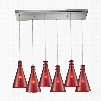 ELK Lighting Parson 6-Light Rectangle In Satin Nickel With Wine Red Glass Pendant