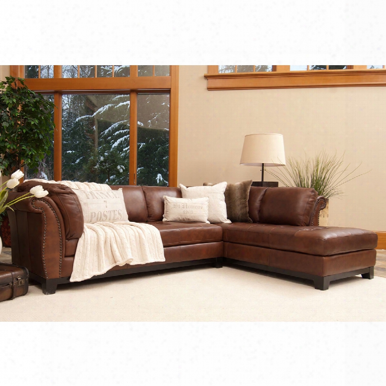 Elements Fine Home Corsario Top Grain Leather Left Arm Facinng Chaise Sectional In Bourbon