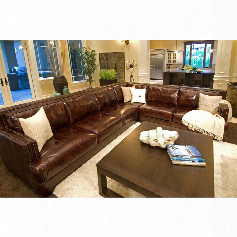Elements Fine Home Easton Leather Sectional With Right Arm Facing Sofa In Saddle