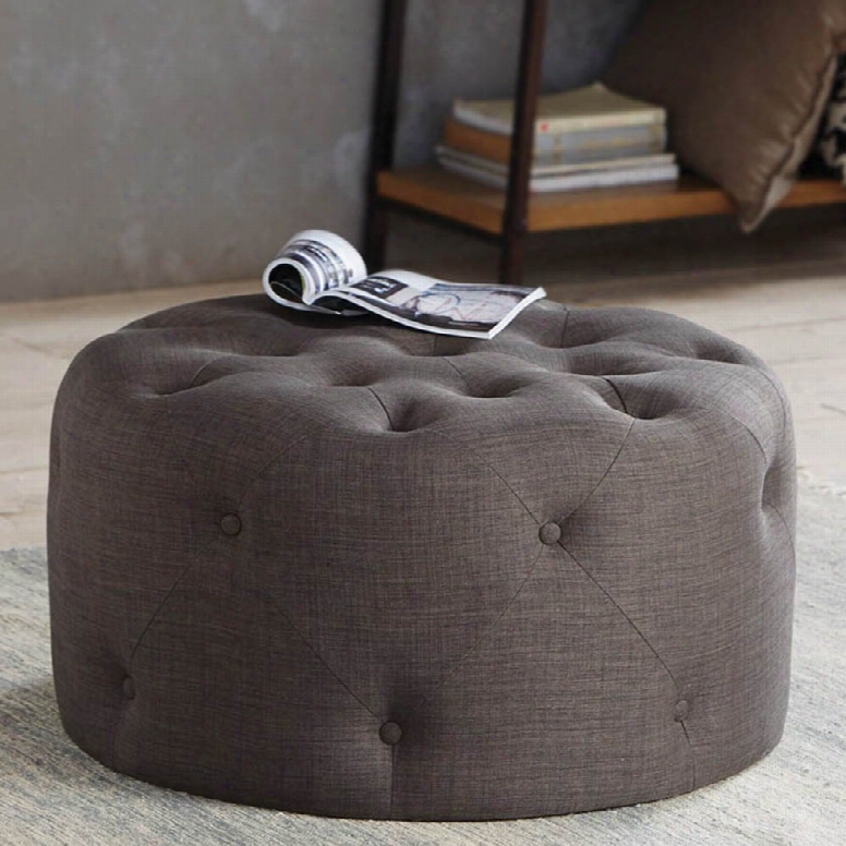 Madison Park Jenna Round Tufted Ottoman In Roma Granite