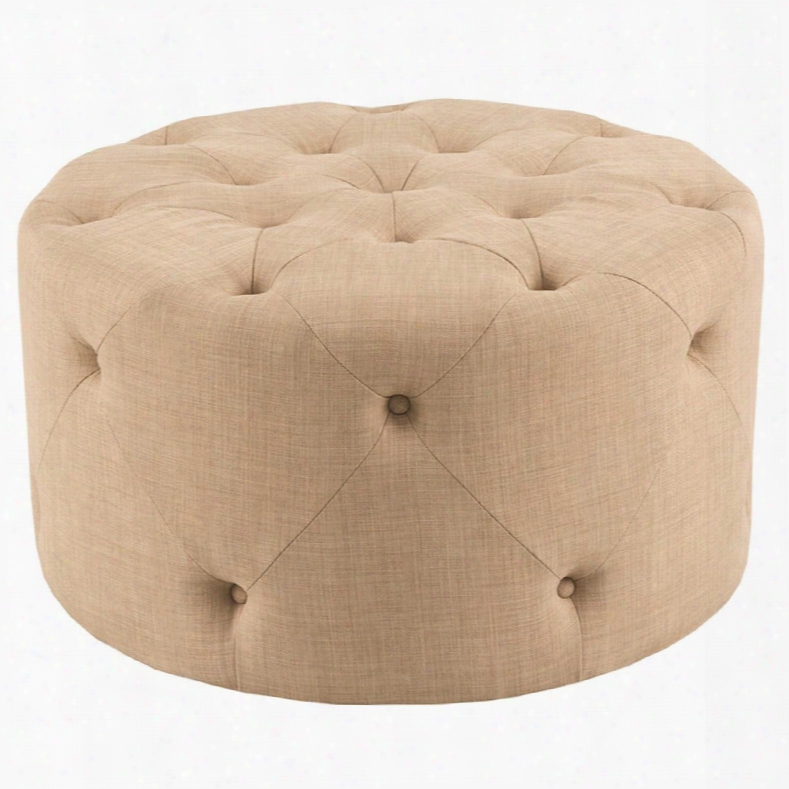 Madison Park Jenna Round Tufted Ottoman In Roma Travertine