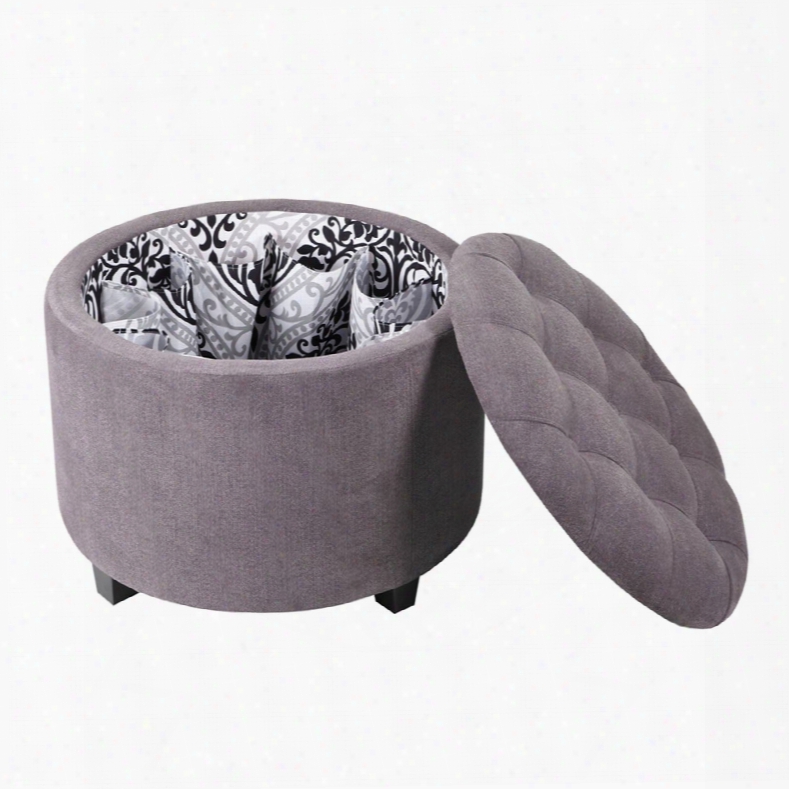 Madison Park Sasha Round Ottoman With Shooe Holder Insert In Slate