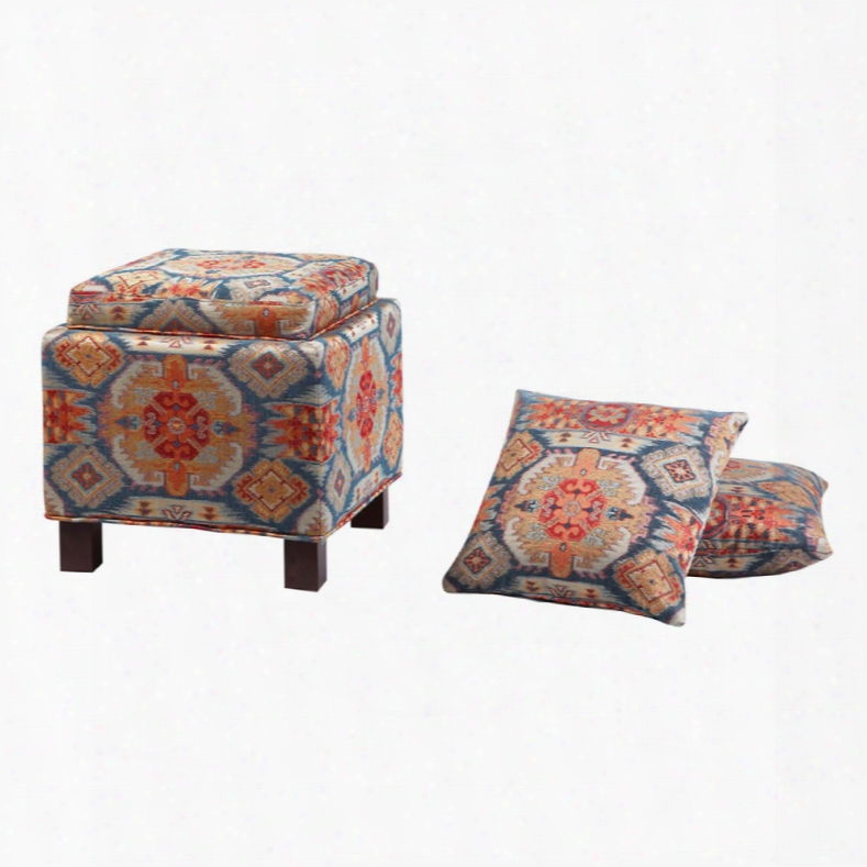 Madison Park Shelley Square Storage Ottoman With Pillows In Navajo Bali
