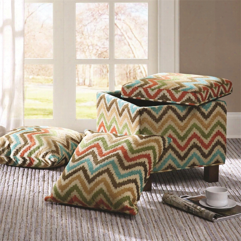 Madison Park Shelley Square Storage Ottoman With Pillows In Margarita Rainforest