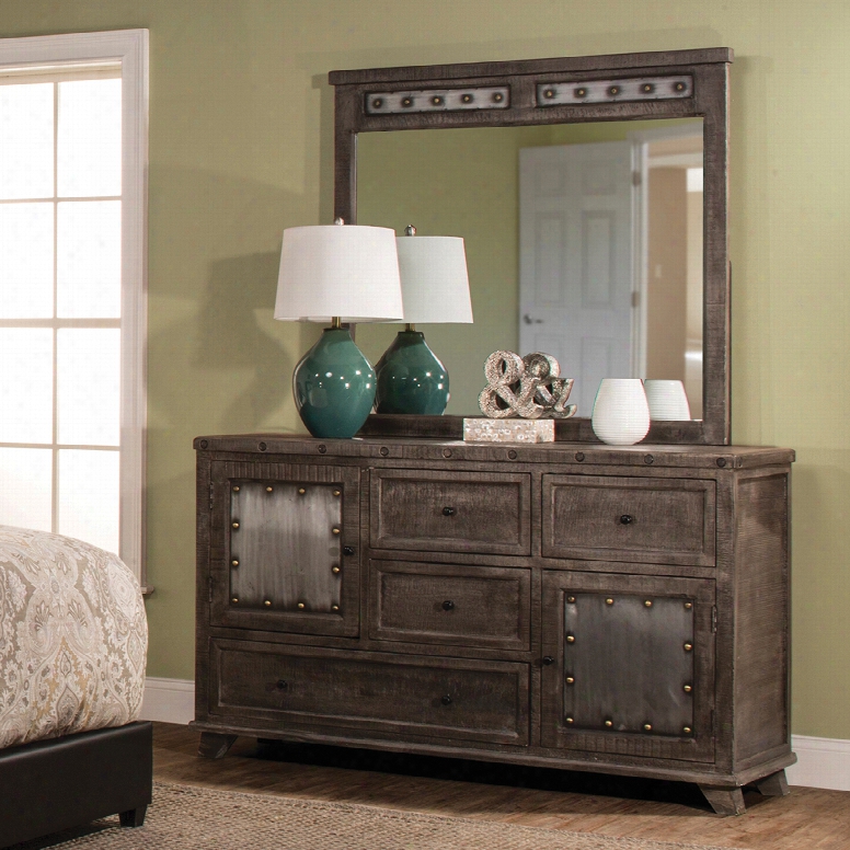 Hillsdale Furniture Bolt Dresser Withh Mirror In Dark Graywash