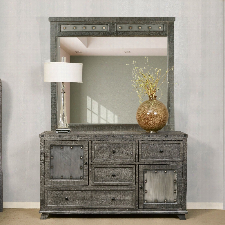 Hillsdale Furniture Bolt Dresser With Mirror In Light Graywash