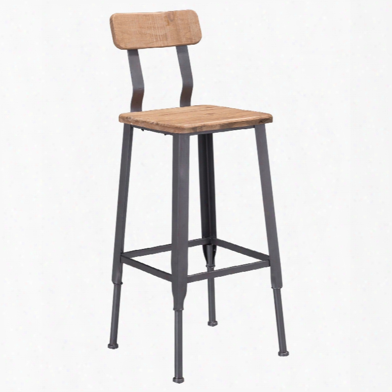 Zuo Era Clay Bar Chair In Natural Pine And Industrial Gray