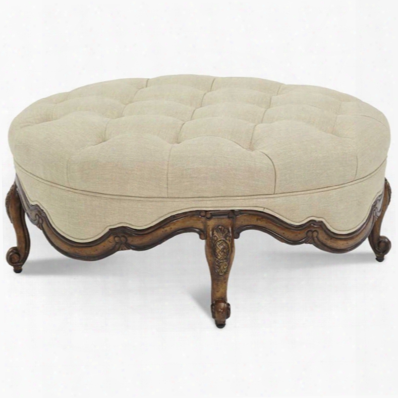 Aico Lavelle Melange Wood Trim Round Cocktail Ottoman By Michael Amini