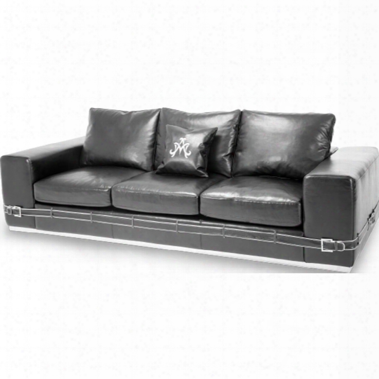 Aico Mia Bella Ciras Leather Mansion Sofa In Black By Michael Amini