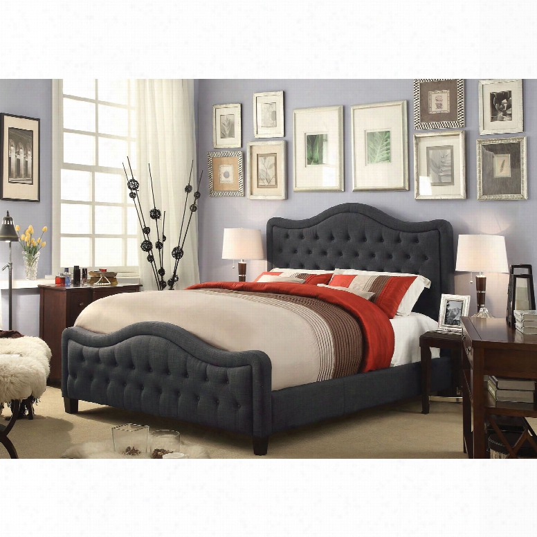 Alton Adella Waved Top Linen Upholstered Queen Bed In Charcoal
