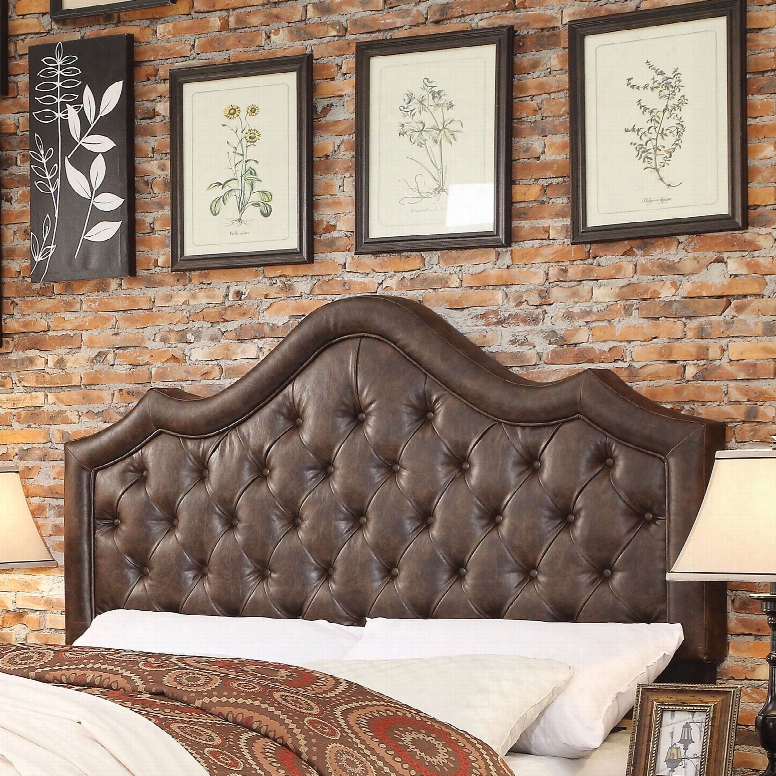 Alton Alisa Hand Tufted Leather Upholstered Queen Headboard In Espresso