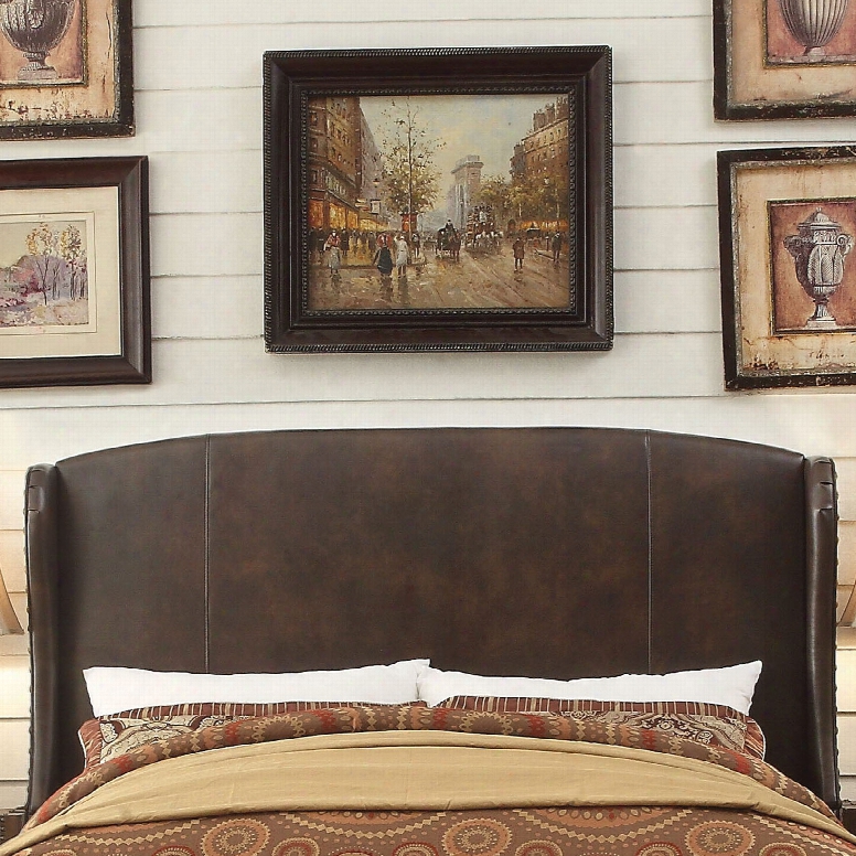 Alton Chavelle Wing Back Leather Upholstered Queen Headboard In Espresso