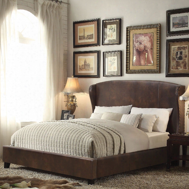 Alton Chavelle Wing Back Leather Upholstered Queen Platform Bed In Espresso