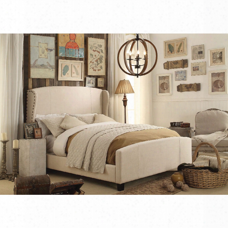 Alton Chavelle Wing Back Linen Upholstered Queen Bed In Beige