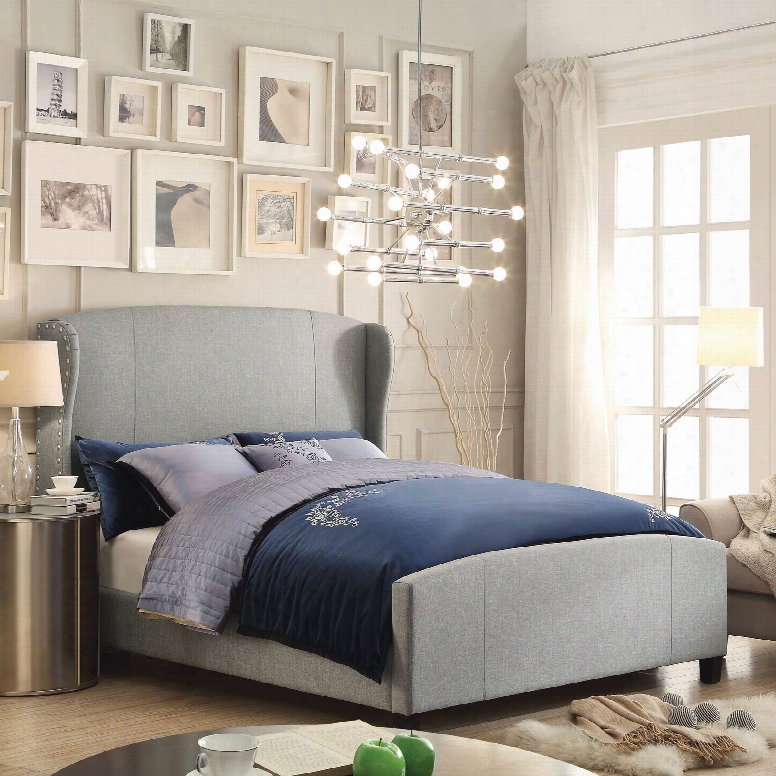 Alton Chavelle Wing Back Linen Upholstered Queen Bed In Gray