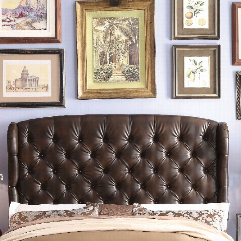 Alton Feliciti Hand Tufted Wing Bqck Leather Upholstered Queen Headboard In Espresso