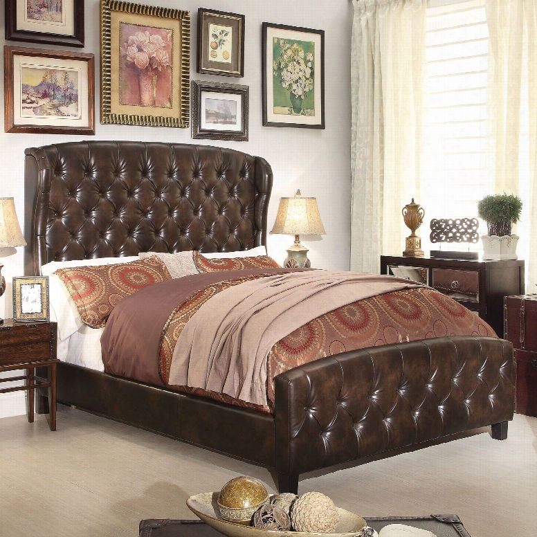 Alton Feliciti Hand Tufted Wing Back Leather Upholstered Queen Bed In Espresso