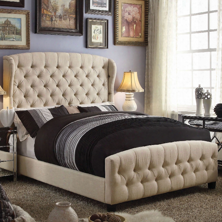 Alton Feliciti Hand Tufted Wing Back Linen Upholstered Queen Bed In Beige