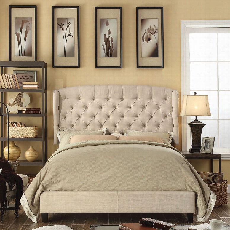 Alton Feliciti Hand Tufted Wing Back Linen Upholstered Queen Platform Bed In Beige