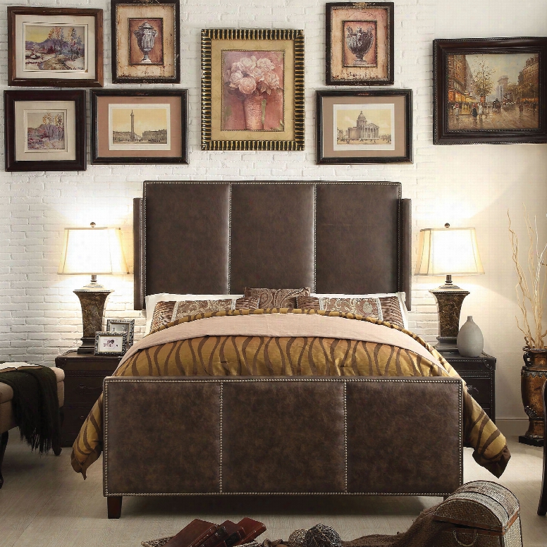 Alton Fresco Leather Upholstered Queen Bed In Espresso