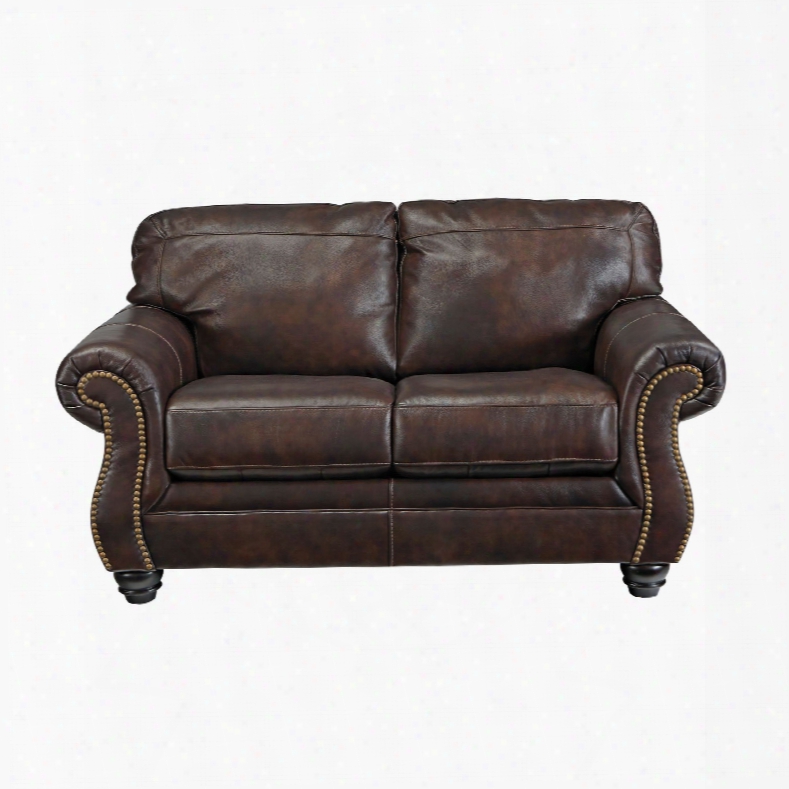 Signature Design By Ashley Bristan Leather Loveseat In Walnut