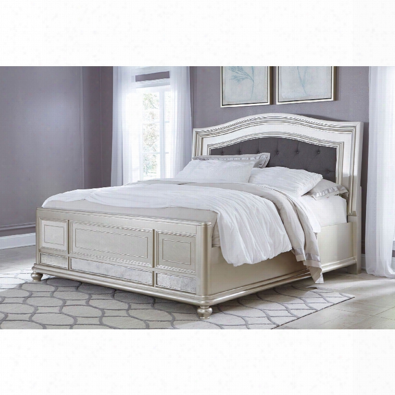 Signature Design By Ashley Coralayne California King Size Mirrored And Upholstered Panel Bed