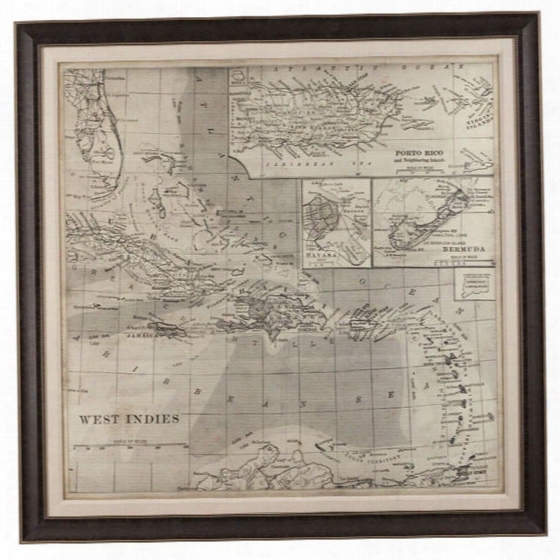 Bassett Mirror Vintage Map Of Caribbean Ramed Art