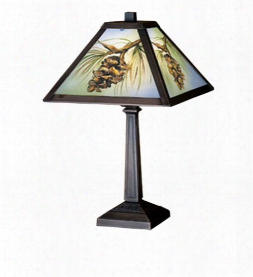 Meyd Atiffany Northwoods Pinecone Hand Painted Accent Lamp