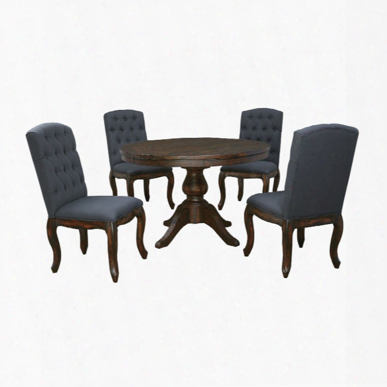 Signature Design By Ashley Timber And Tanning Trudell 5 Piece Round Upholstered Chair Table Dining Room Set