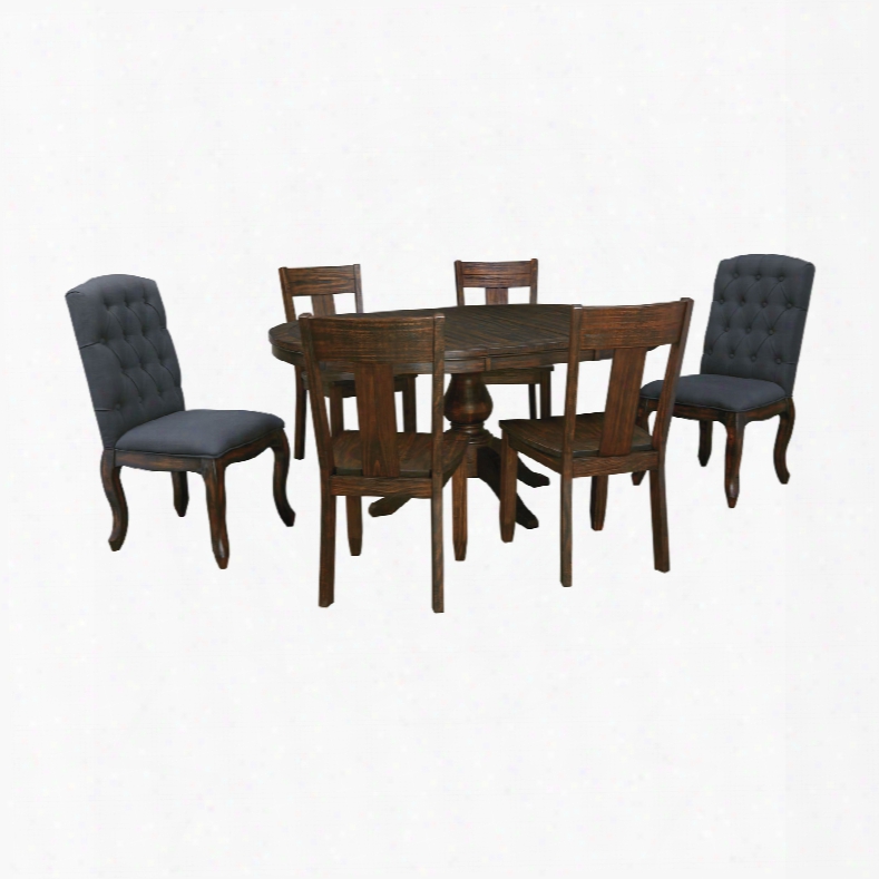 Signature Design By Ashley Timber And Tanning Trudell 7 Piece Round Table Dining Room Set With Upholstered Chairs