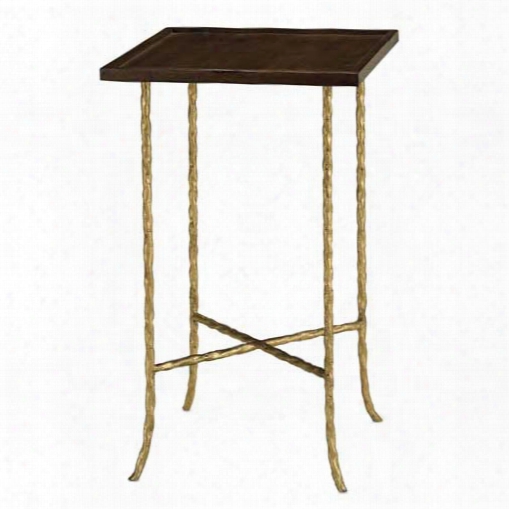 Currey & Company Gilt Twist Square Table With Wood Top