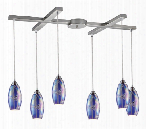 Elk Iridescence 6-light Storm Blue Pendant In Satin Nickel