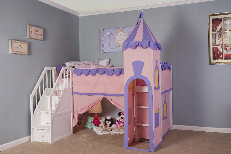 Hillsdale Kids Schoolhouse Firehouse Loft Bed With Stairs In White