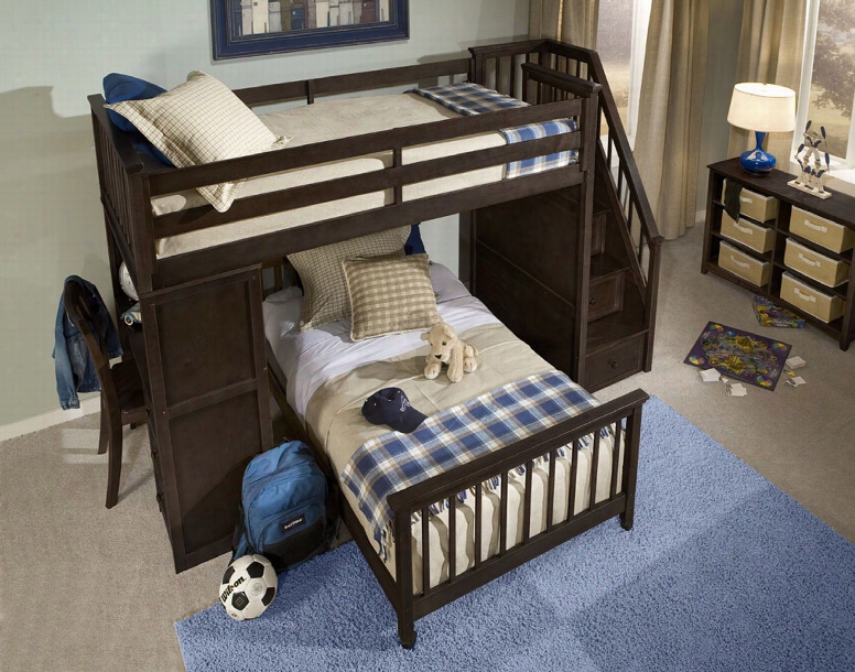 Hilsdale Kids Schoolhouse Stair Loft Bed In Chocolate