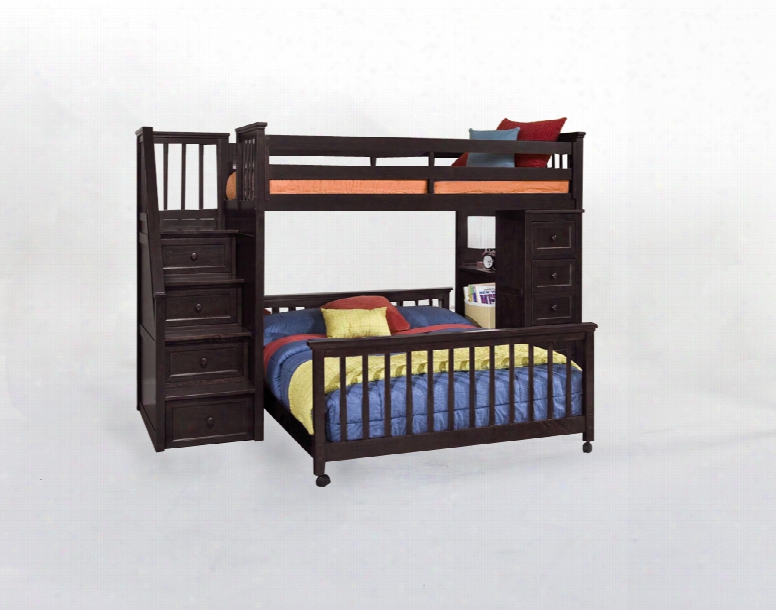 Hillsdale Kids Schoolhouse Stair Loft Bed With Chest End In Chocolate