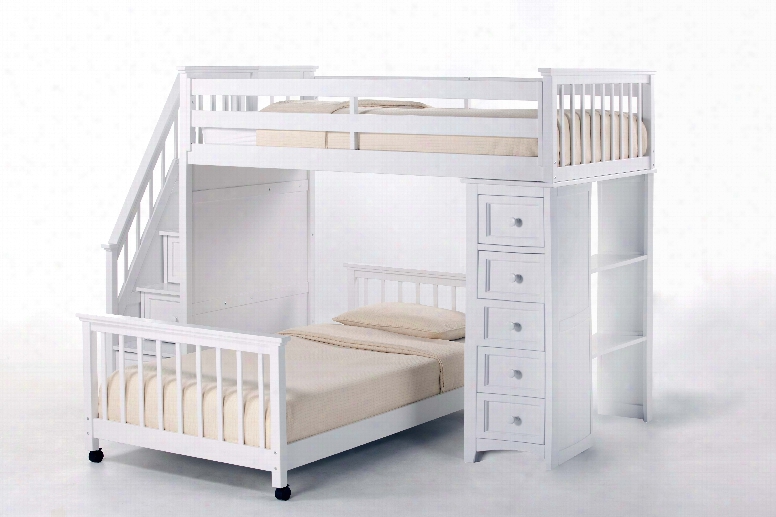 Hillsdale Kids Schoolhouse Stair Loft Bed With Chest End In White