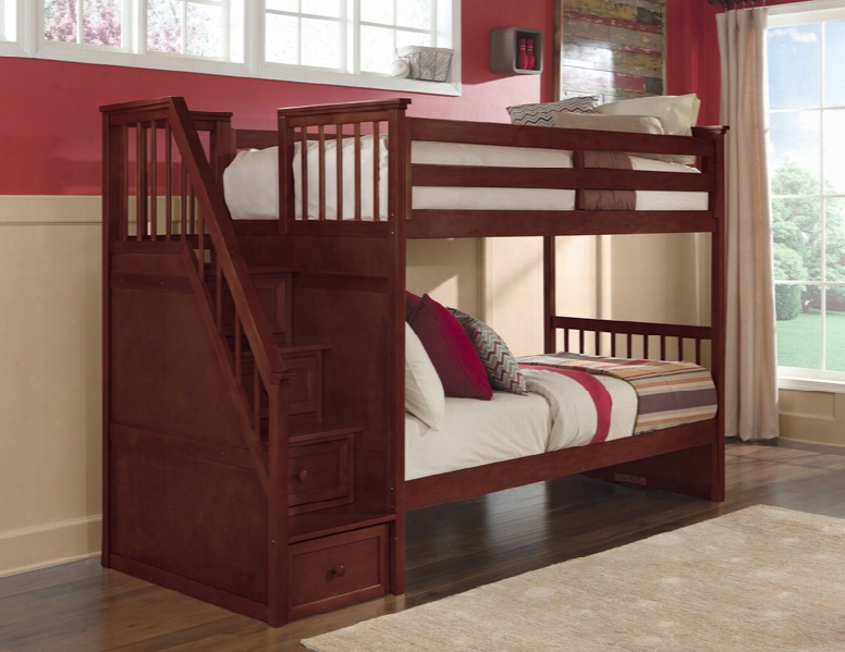 Hillsdale Kids Schoolhouse Stair Loft Bed With Storage In Cherry