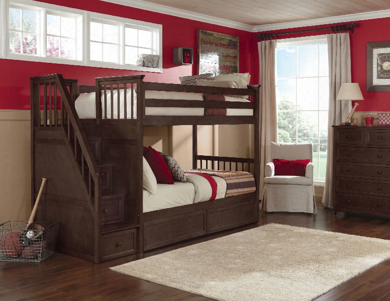 Hillsdale Kids Schoolhouse Stair Loft Bed With Storage In Chocolate