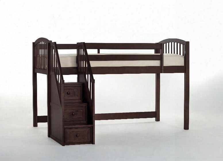 Hillsdale Kids Schoolhouse Storage Junior Loft Bed With Stairs In Chocolate