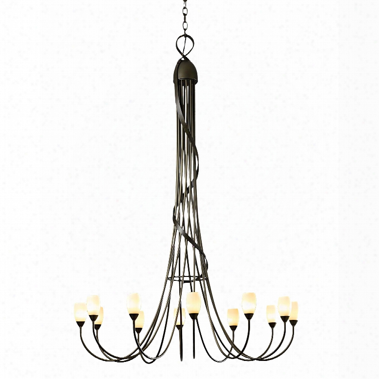 Hubbardton Forge Flora 12 Light Opal Glass Chandelier In Mahogany