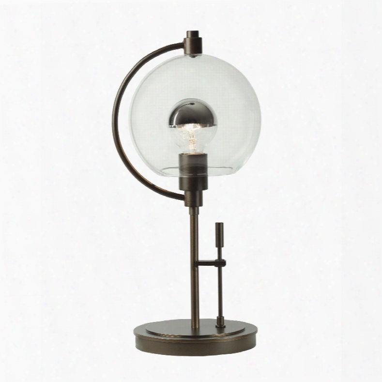 Hubbardton Forge Pluto 1 Light Opal Glass Table Lamp In Mahogany