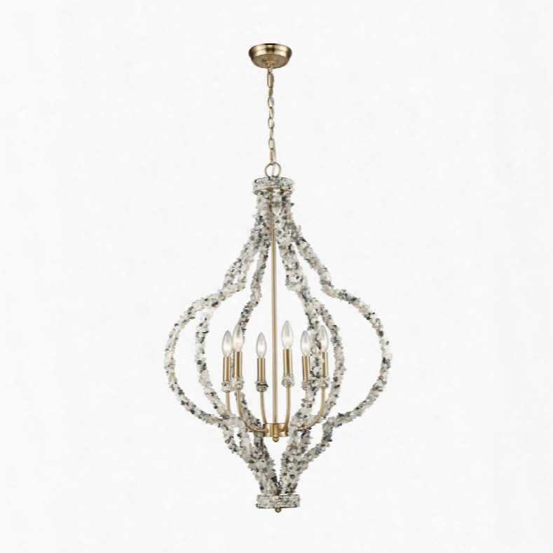 Elk Lighting Agate Stones 6-light Chandelier In Satin Brass With Agate Stone Wrapped Frame