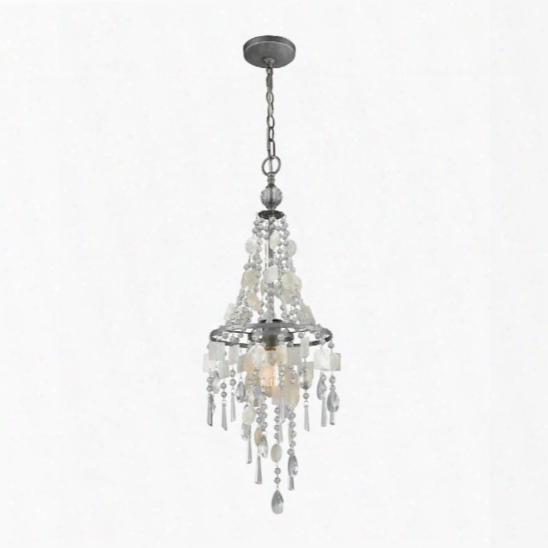 Elk Lighting Alexandra 1-light Chandelier In Weathered Zinc With Capiz Shells And Clear Crystal