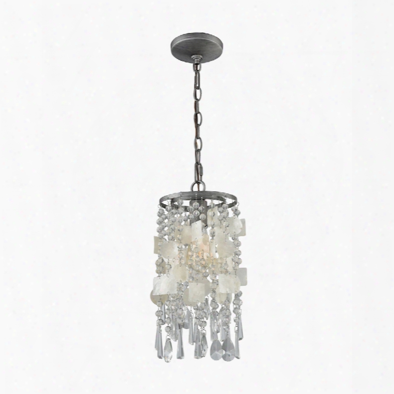 Elk Lighting Alexandra 1-light Pendant In Weathered Zinc With Capiz Shells And Clear Crystal