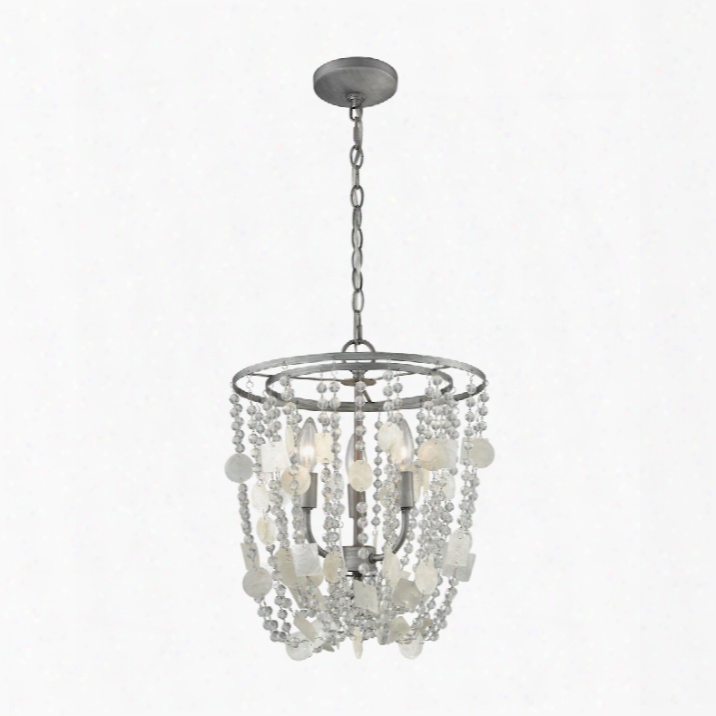 Elk Lighting Alexandra 3-light Chandelier In Weathered Zinc With Capiz Shells And Clear Crystal