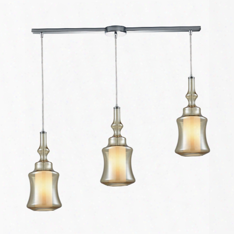 Elk Lighting Alora 3-light Linear Bar Pendant In Polished Chrome With Opal White Glass Inside Champagne Plated Glass