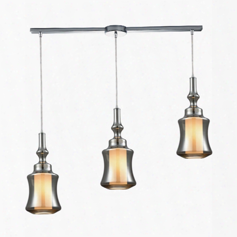 Elk Lighting Alora 3-light Linear Bar Pendant In Polished Chrome With Opal White Glass Inside Smoke Plated Glass